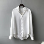 Autumn Button Up Satin Vintage White Blouse