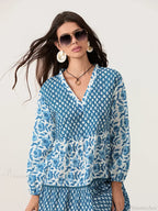 Autumn Floral Long Sleeve V-Neck Loose A-Line Floral Dress