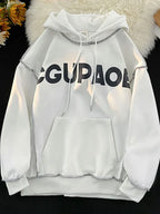 Autumn Letter Print Loose Fleece Hoodie