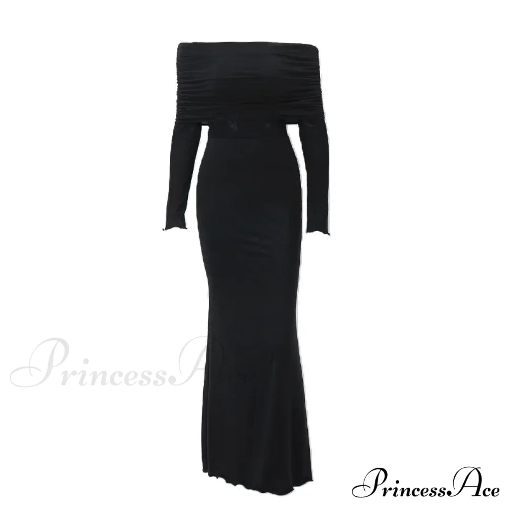 Autumn Sexy Strapless Black Lace Patchwork Long Streetwear Club Long Bodycon Dress