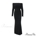 Autumn Sexy Strapless Black Lace Patchwork Long Streetwear Club Long Bodycon Dress