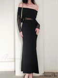 Autumn Sexy Strapless Black Lace Patchwork Long Streetwear Club Long Bodycon Dress