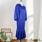 Autumn Spring Occasion Female V Neck Event BerryBetty Gown African Puff Sexy Bodycon Women Fashion Robes Sleeves Party Long Vestidos