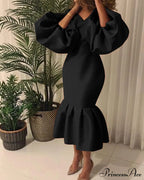 Autumn Spring Occasion Female V Neck Event BerryBetty Gown African Puff Sexy Bodycon Women Fashion Robes Sleeves Party Long Vestidos