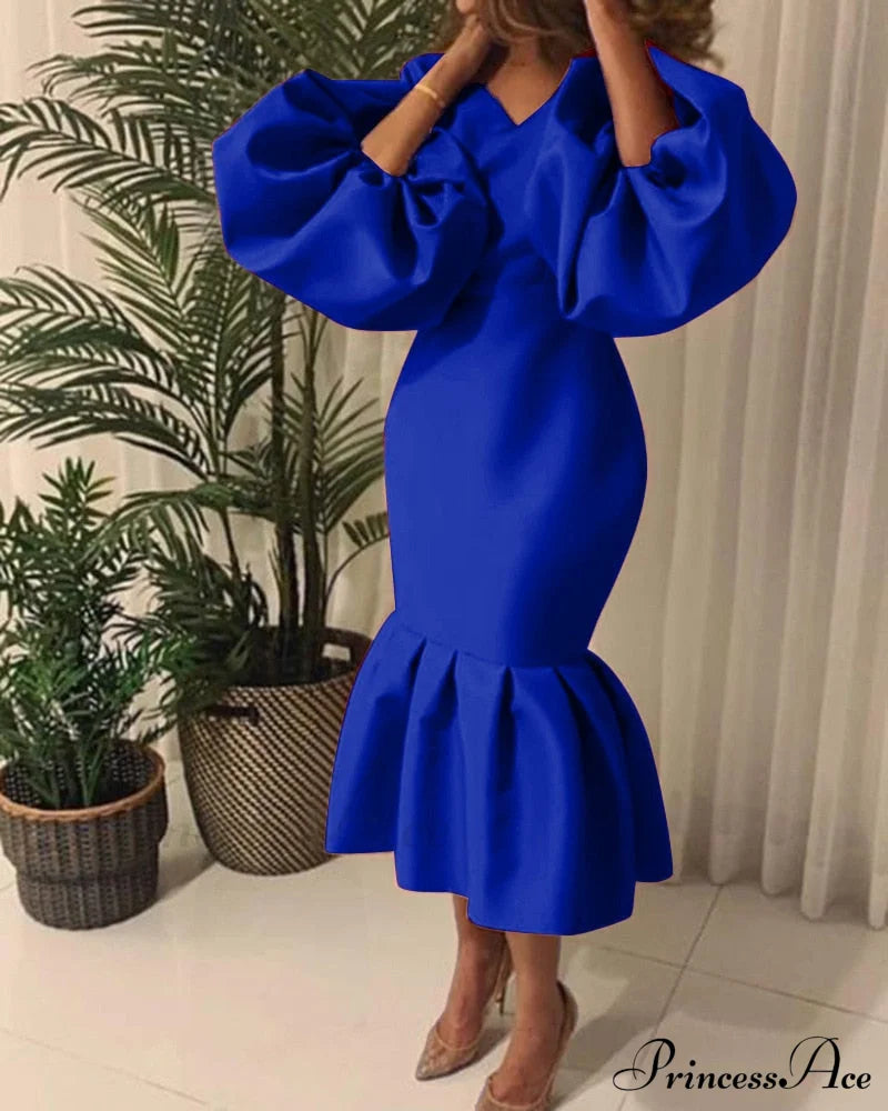 Autumn Spring Occasion Female V Neck Event BerryBetty Gown African Puff Sexy Bodycon Women Fashion Robes Sleeves Party Long Vestidos