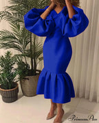 Autumn Spring Occasion Female V Neck Event BerryBetty Gown African Puff Sexy Bodycon Women Fashion Robes Sleeves Party Long Vestidos
