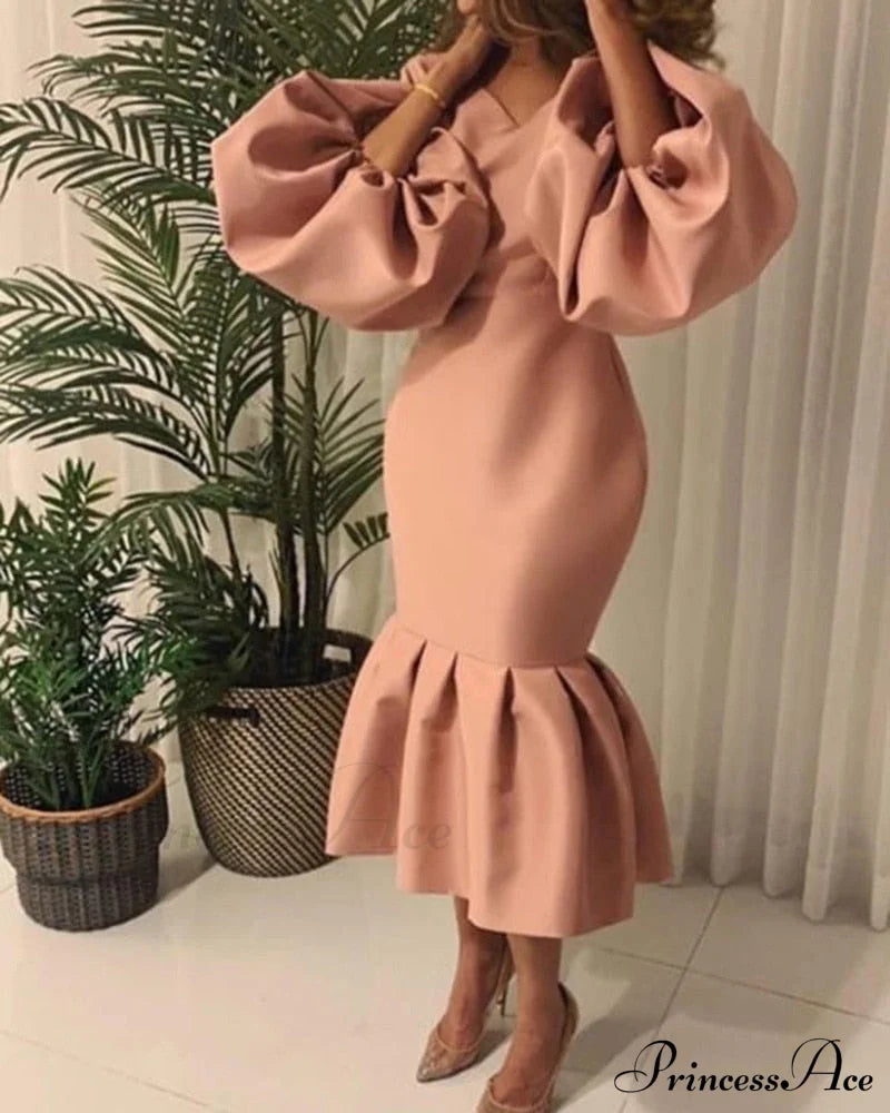 Autumn Spring Occasion Female V Neck Event BerryBetty Gown African Puff Sexy Bodycon Women Fashion Robes Sleeves Party Long Vestidos