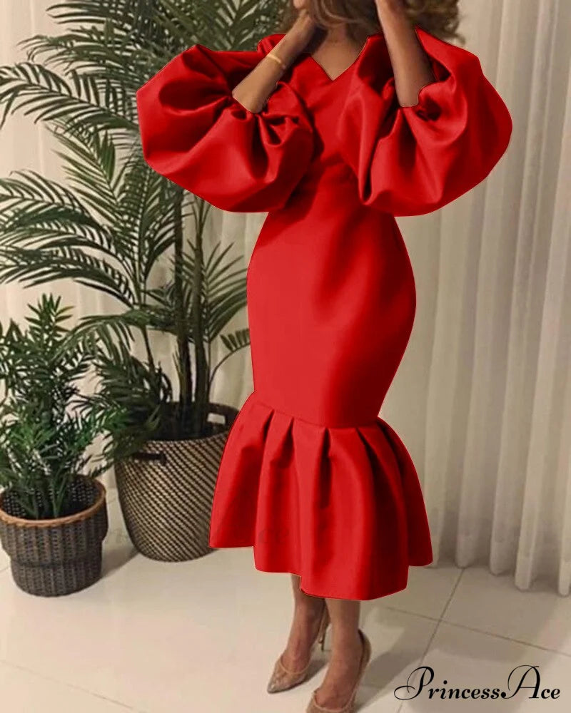 Autumn Spring Occasion Female V Neck Event BerryBetty Gown African Puff Sexy Bodycon Women Fashion Robes Sleeves Party Long Vestidos