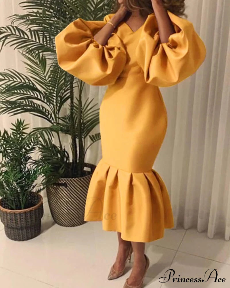 Autumn Spring Occasion Female V Neck Event BerryBetty Gown African Puff Sexy Bodycon Women Fashion Robes Sleeves Party Long Vestidos