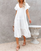 Avalon Cotton Ruffle Tiered Midi Dress White