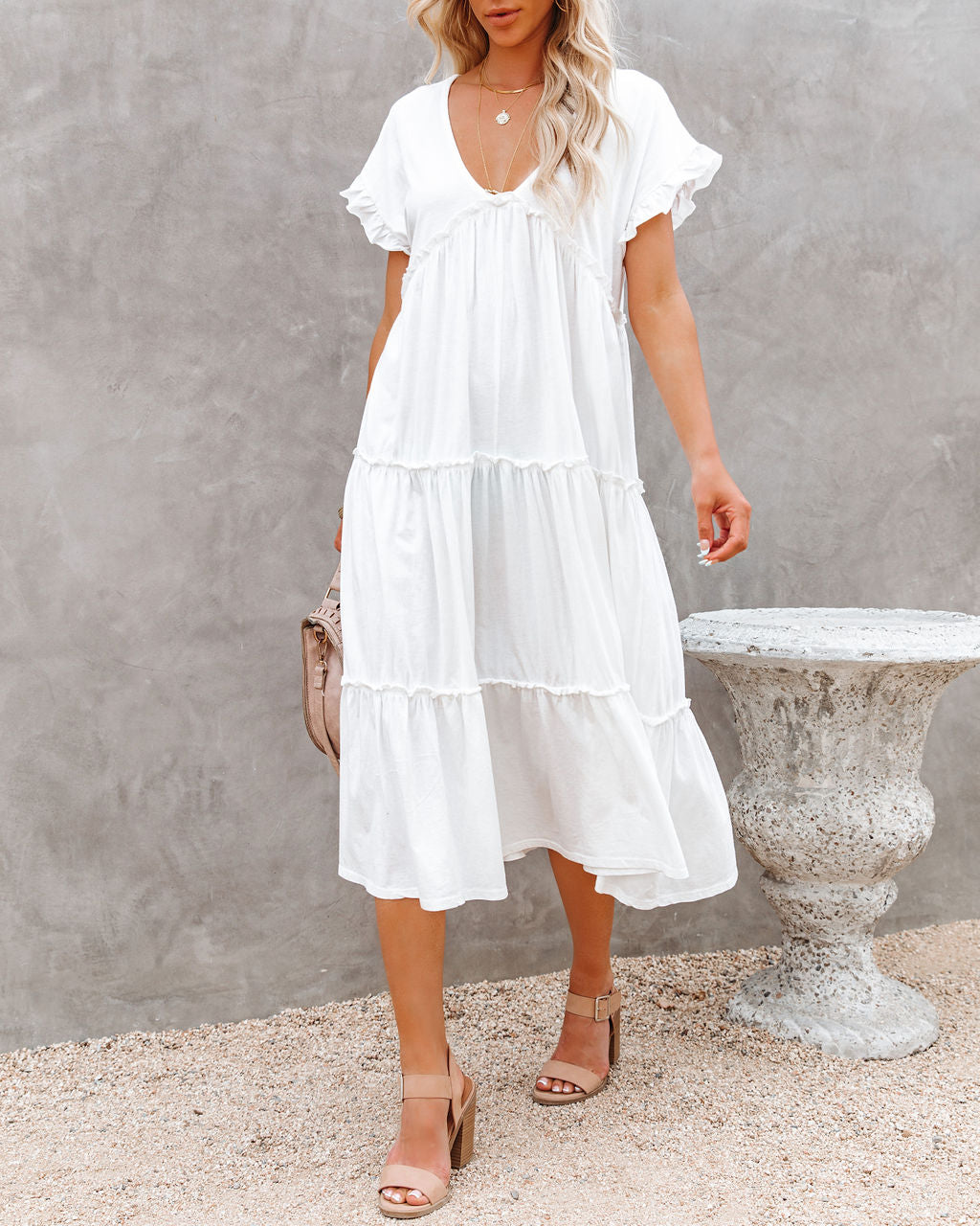 Avalon Cotton Ruffle Tiered Midi Dress White