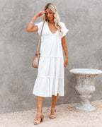 Avalon Cotton Ruffle Tiered Midi Dress White