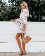 Avant Floral Balloon Sleeve Chiffon Wrap Dress
