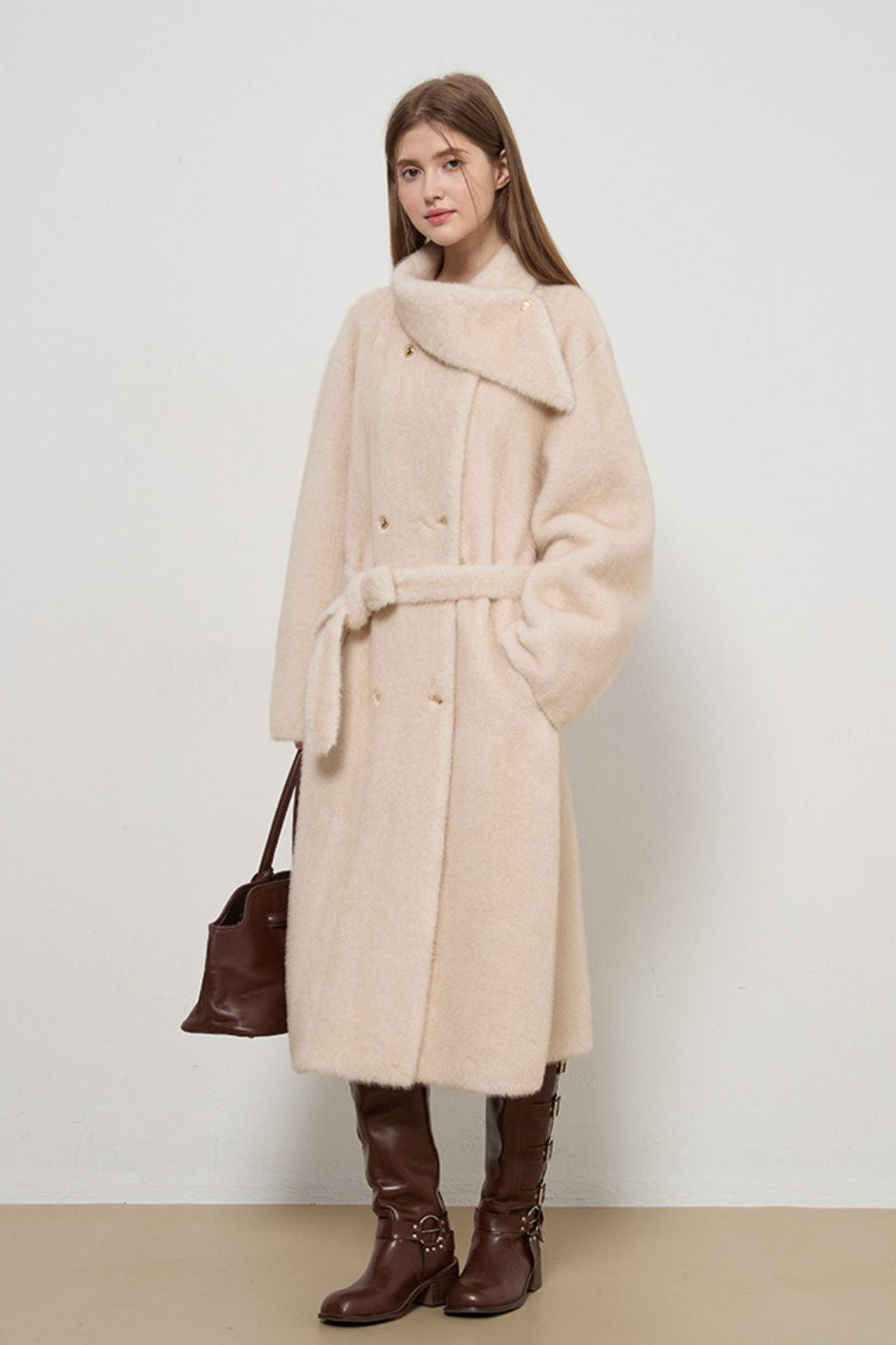 Luxe Faux Fur Tweed Long Elegant Lady Overcoat