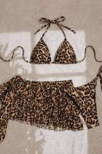 Leopard Ruffle Skirt Three Piece Swim Set