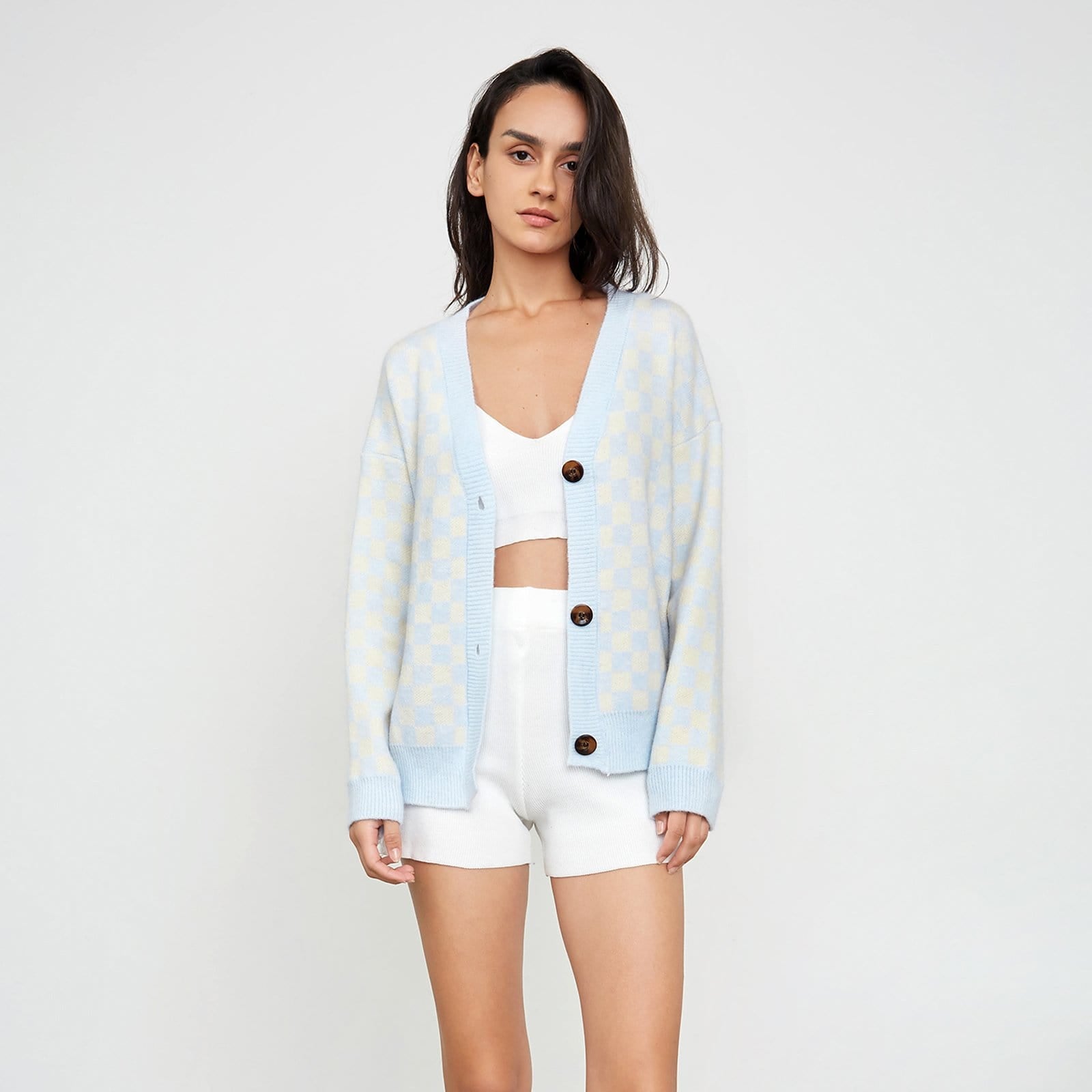 Jaycie Light Blue Plaid Cardigan