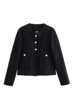 Round Neck Slim Fit Colorblock Women's Button Jacket