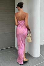 Slim Print Sleeveless Backless Slit Maxi Dress