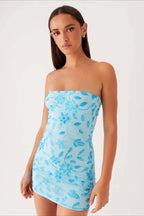 Strapless Sequin Embroidery Bodycon Mini Floral Dress