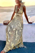Regina Minimalist Golden Sunset Stories V Neck Maxi Dress Boutique Collection