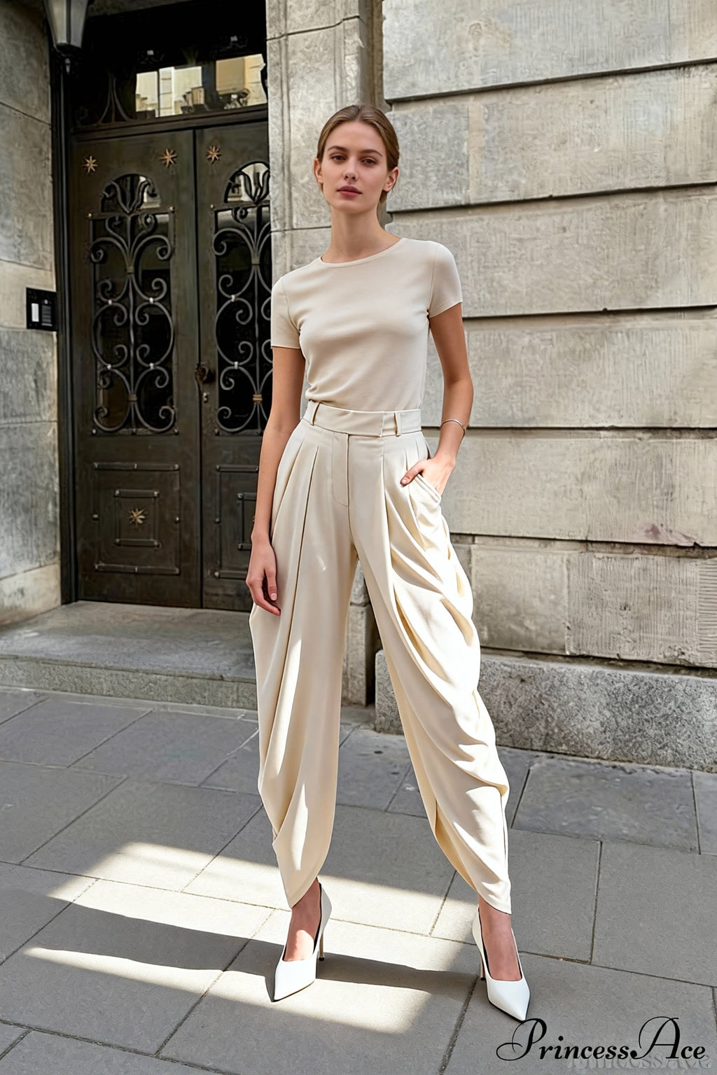 HighWaisted Loose Drapey Ruched Pants
