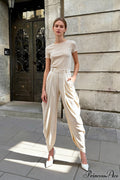 HighWaisted Loose Drapey Ruched Pants