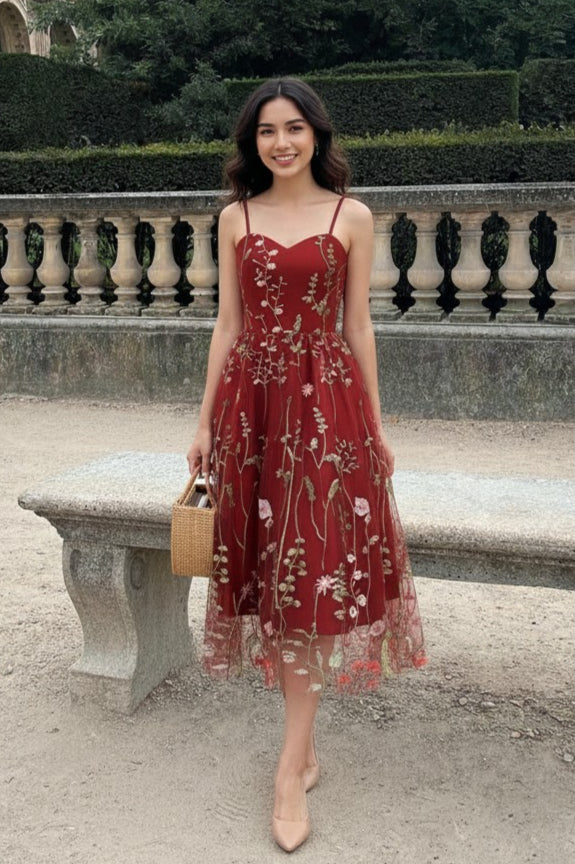 Party Mesh Flowered A Embroidery for Gown Line Summer