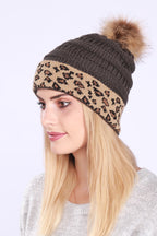 Leopard Print Slouchy Knit Beanie Hat