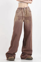 Gradient High Waist Vintage Wide Leg Frayed Jeans