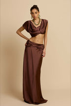 Ruched Panel Strapless Top High Waist Skirt Set