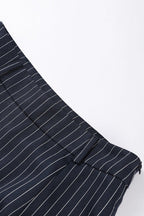 V Neck Striped Scarf Two Piece Blazer Skirt Set