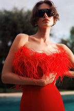 Ostrich Feather Bandage Prom Dress