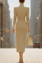 Stand Collar Waist And Slit Dress