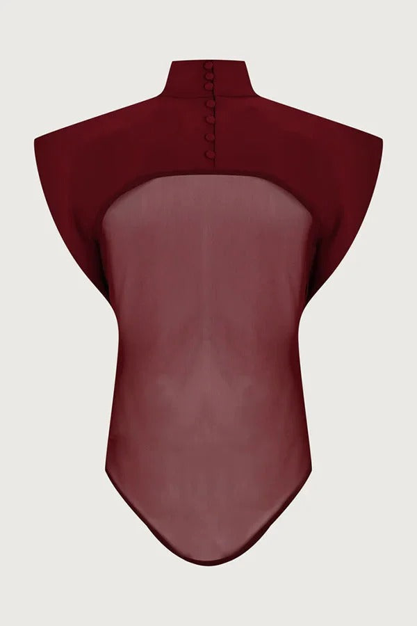 Vita Mesh Patchwork High Neck Wide Sleeve Bodysuit and High Rise Pocket Slit Pants Set