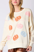 Halloween Colorful Pumpkin Embroidered Loose Casual Sweatshirt