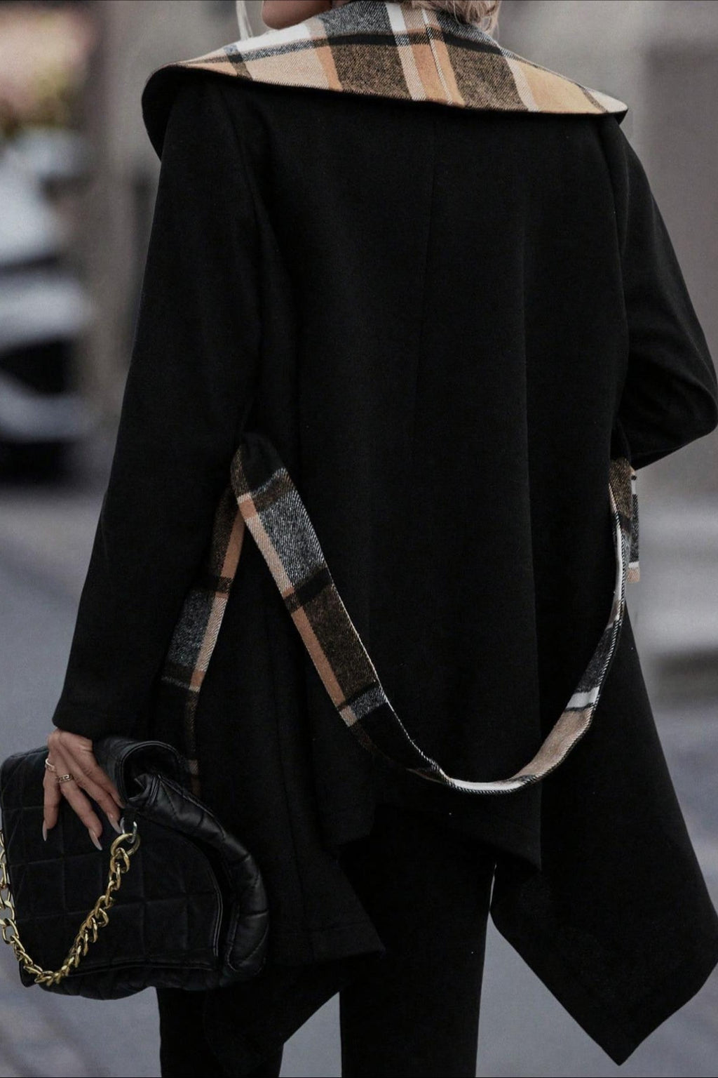 Plaid Patchwork Belted Wool Coat