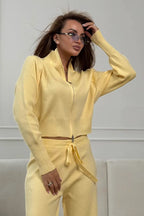 Two-Way Zipper Fitted Knit Commuter Two Piece Set