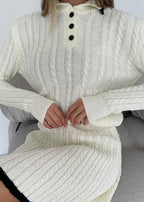 Cable Knit Buttoned Sweater Dress Set