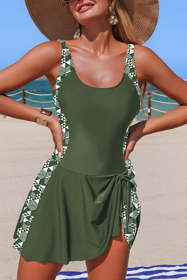 Stylish Patchwork Tie-up Stretch One-piece Swimsuit