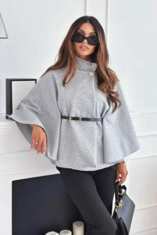 Solid Waist Tie Elegant Chic Wool Cape Coat