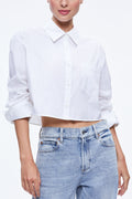 Easy Outfit Idea Long Sleeve Pocket Crop Oversized Fit Blouse