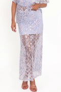 Catch The Light Sheer Sequin Lace High Rise Elastic Waist Maxi Skirt