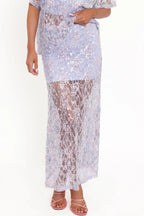 Catch The Light Sheer Sequin Lace High Rise Elastic Waist Maxi Skirt