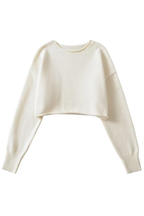 Round Neck Solid Color Loose Casual Long Sleeve Super Short Knitted Sweater