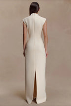 Asymmetrical Cutout Metal Trim Ruched Elegant Maxi Dress