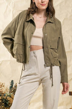 Brushed plaid lapel multi-button two-pocket midi jacket