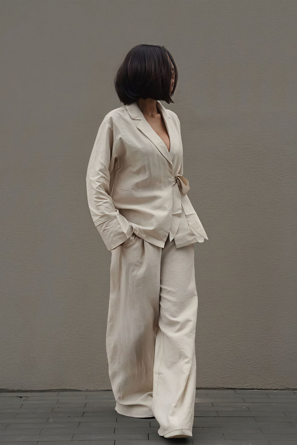 Tie Front Cardigan Loose Pants Two Piece Set