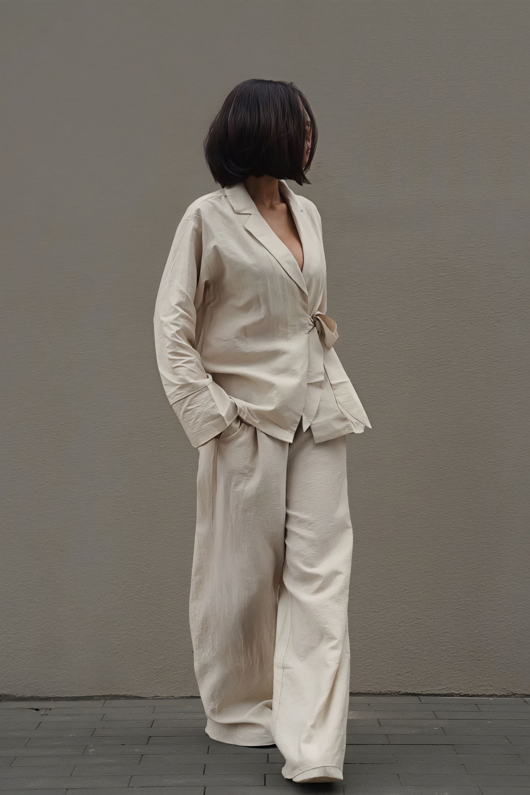 Tie Front Cardigan Loose Pants Two Piece Set