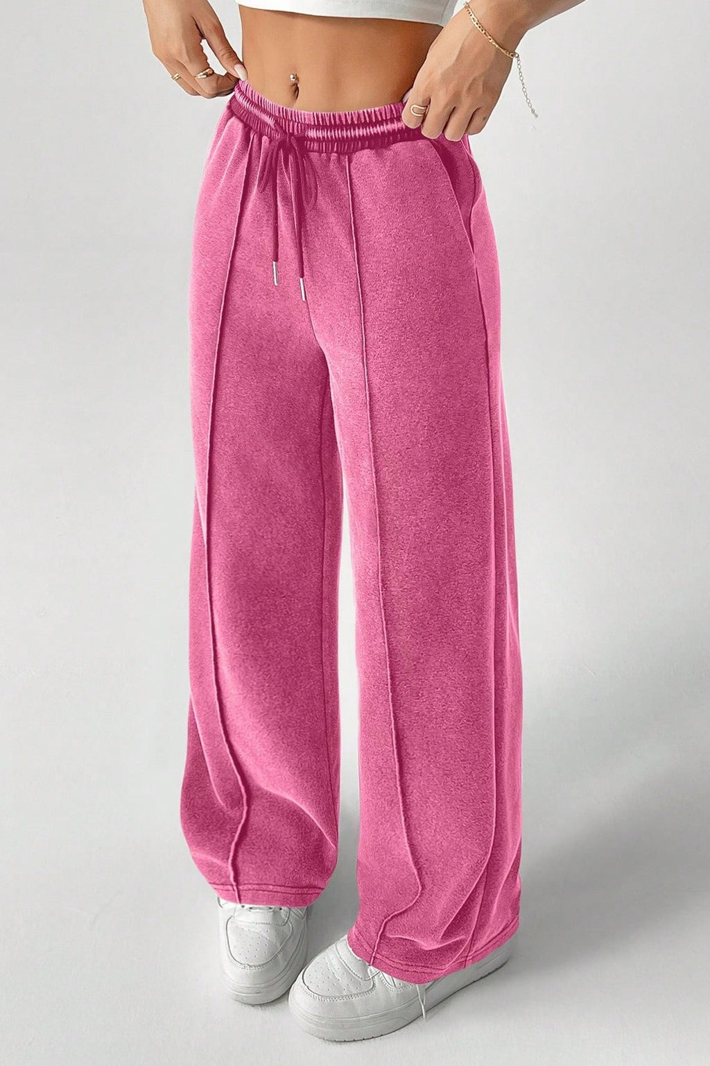 Solid Color Drawstring Waist Wide Leg Sweat Pants