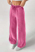 Solid Color Drawstring Waist Wide Leg Sweat Pants